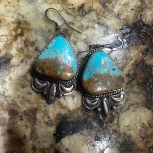 Turquoise and Brown Silver Earrings